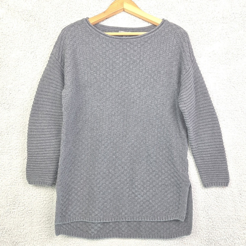 Vince Camuto Sweater Womens Medium Grey‎ Cotton Basketweave Knit Popover Tunic
